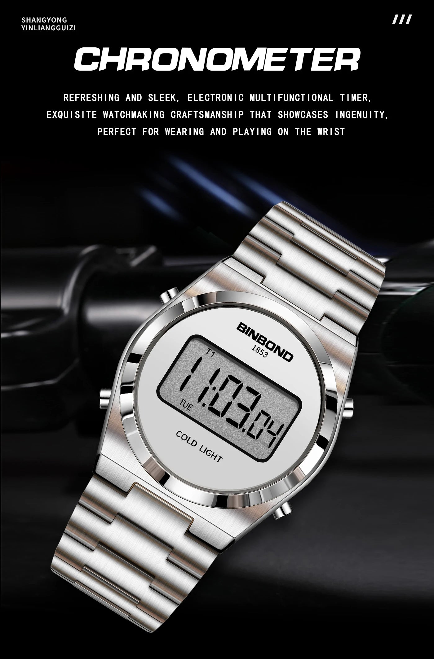 BINBOND New Men Electron Watch Luxury Stainless Steel LED Digital Waterproof Men Wristwatch Luminous Sports Clock Reloj Hombre