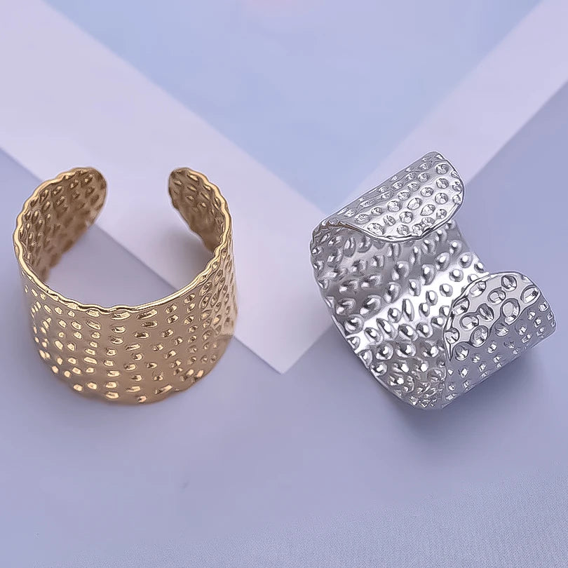 1/2/3pcs Mix Color Chunky Wide Ring Open Stainless Steel Rings For Women Men Accessories Irregular Surface Kpop Fashion Jewelry
