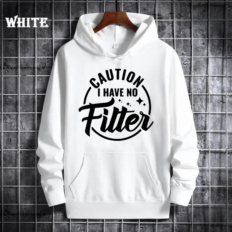 Caution I Have No Filtes Printed Hoodie, Women's Casual Pocket Pullover, Autumn/Winter Fleece Sweatshirt, Comfortable Hoodie