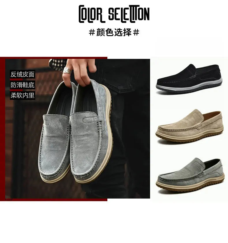 Men's Suede Casual Leather Shoes Fashionable Breathable Comfortable Driving Shoes Men Shoes