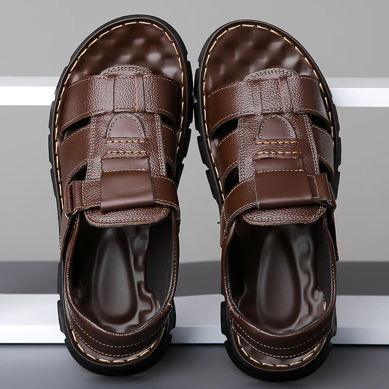 Men's Sandals Adjustable Solid Color Shoes Summer Casual Comfort with Durable Rubber Sole, Breathable PU for Outdoor Walking