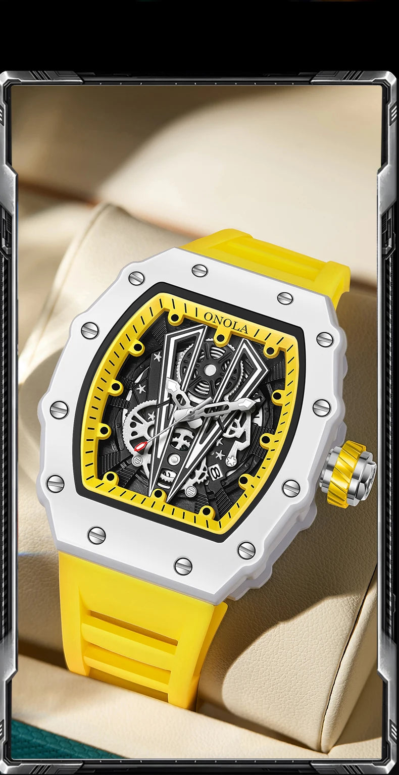High Quality Men's Watch Quartz ONOLA Fashion Clock Waterproof Silicone Tape Watch for Men