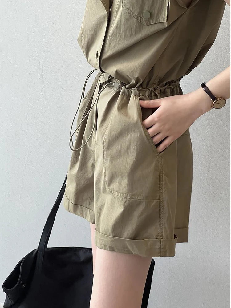 Fashionable Thin Short Pants Jumpsuit Set High Waist Commute Style Tassel Detail Straight Leg Jumpsuit for Summer