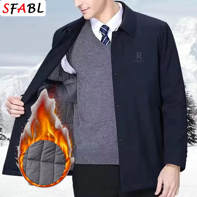 Luxury Thicken Padded Blazers for Men Social Jackets Men's Winter Jacket Windbreak Fleece Lining Business Office Dress Coat XXXL