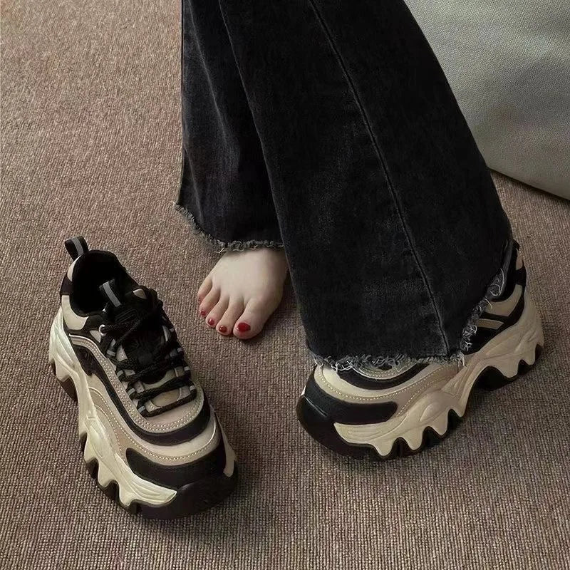 2024 New Sneakers Women Casual White Shoes Fashion Height Increasing Thick Bottom Spring Platform Leather Woman Chunky Sneakers