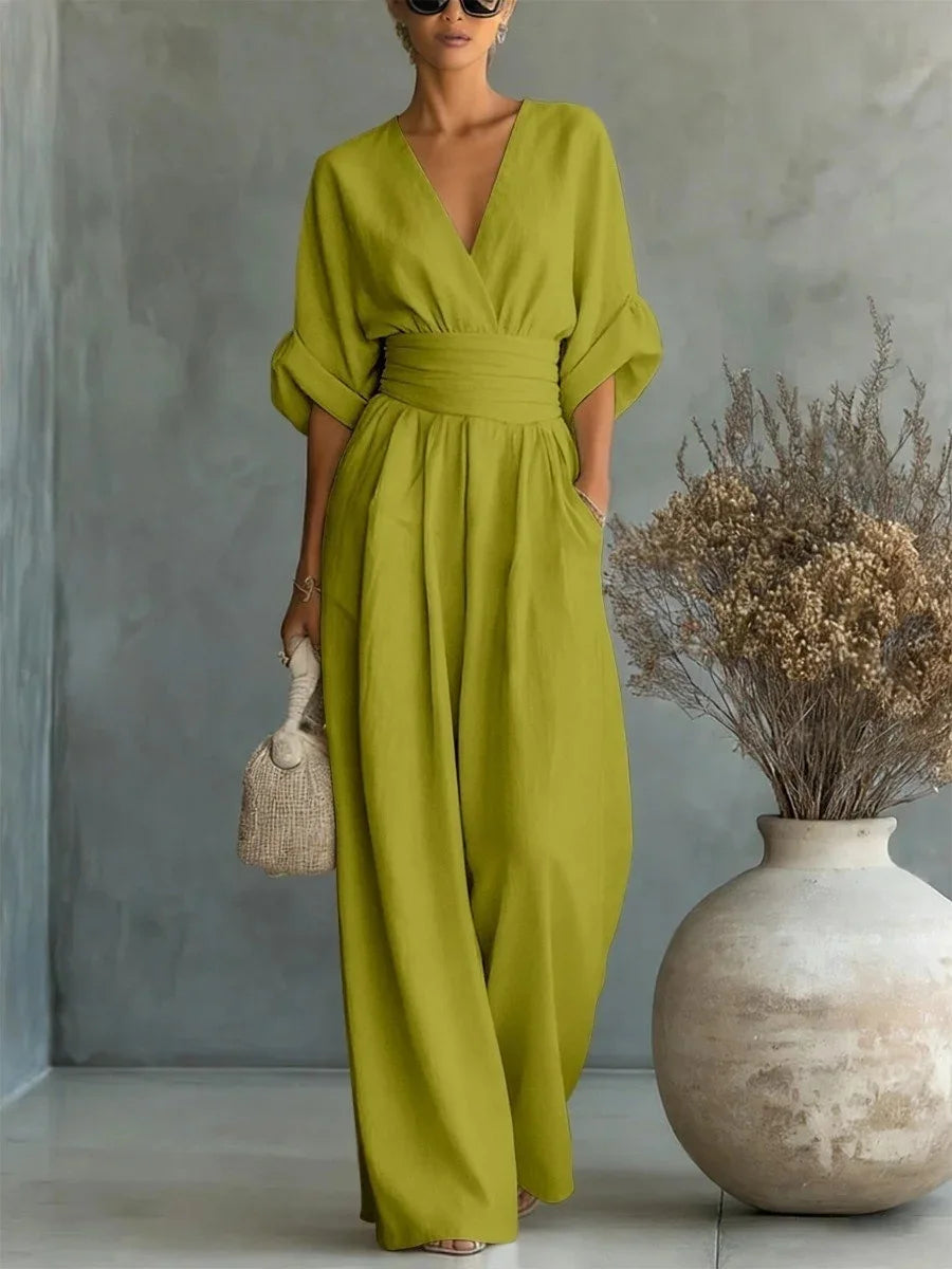 Women's Jumpsuit Fashion High Waist V-neck Casual Jumpsuits Sexy  Solid Color Office Wide Leg Trousers Overalls Vacation Outfit