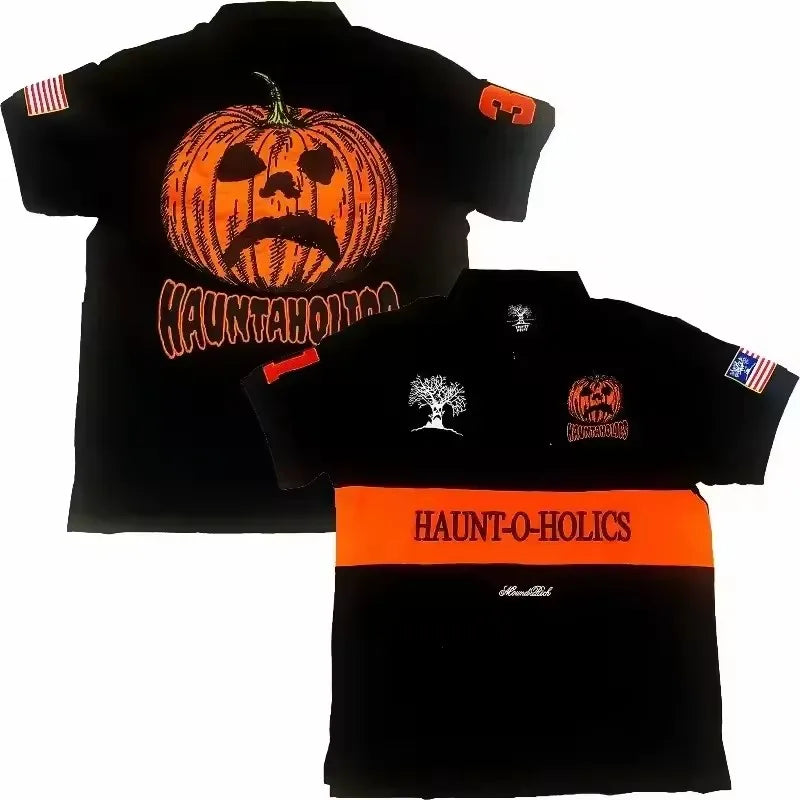Футболка Поло Haunted Mound Hauntaholics Sematary Y2k Tshirt Mens Pumpkin Head Embroidered Oversized T Shirt Short Sleeved Tops