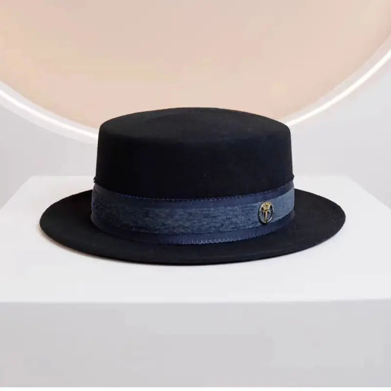French fashion new autumn and winter all elegant vintage flat top hat women fashion wool felt hat