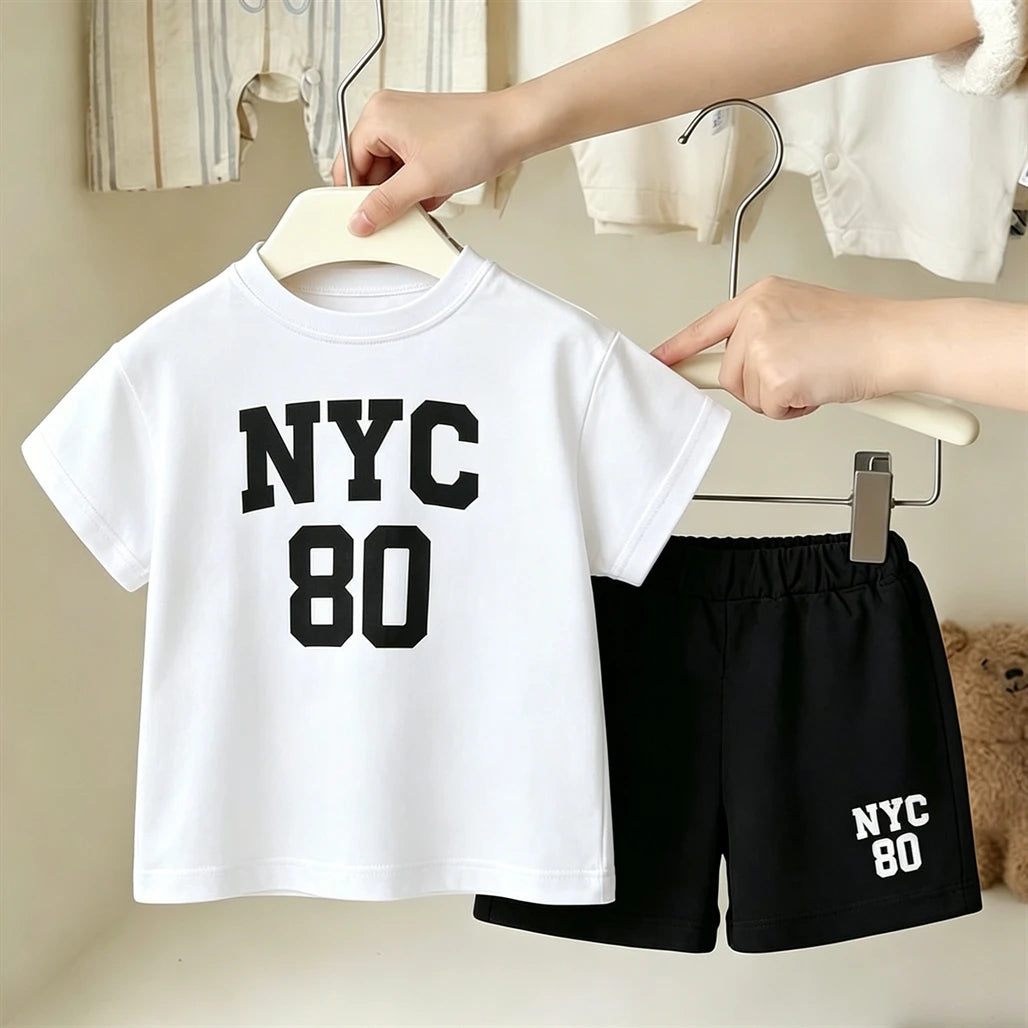 Casual Sports Clothes Short-sleeved Outfits For Kids Simple Fashion T-shirt Loose Shorts 2Piece Set Summer Clothes Boys Outfit