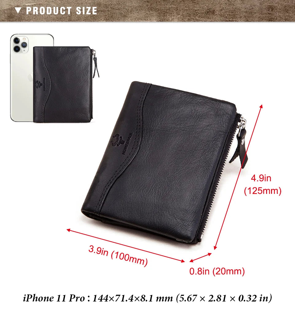 LAREET RFID Senior Short Wallet For Men Genuine Leather Wallets With Card Holder Bifold Zip Coin Pocket Small Billetera Hombre