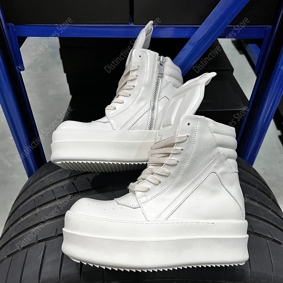 Brand RO Double Bottom Fashion Shoes Designer Women Ankle Boot Platform 6cm Original Casual Men Shoes Luxury Leather Zip Shoes