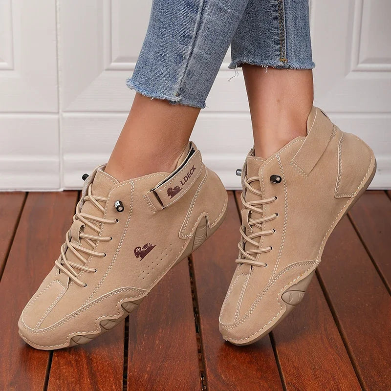 Khaki Women's Boots Trendy Comfortable Soft Soled High Top Boots Versatile Fashionable Commuting Motorcycle Women's Sneakers