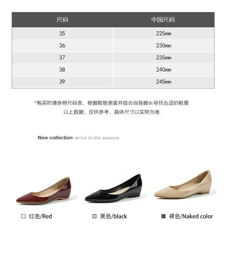 Fashion Flats Women Low Heels 5cm Internal Height Increasing Shoe Women Shoes Pointed Toe Patent Leather Office Driving Shoes