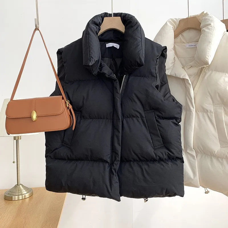 Women Zippered Cotton Vest Winter Autumn Sleeveless Waistcoat Jacket Vintage