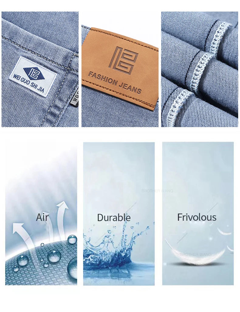 Lyocell Ice Silk Jeans Men's Summer Ultra-thin Loose Straight Denim Pants Soft Comfortable Brand Male Light Blue Trousers