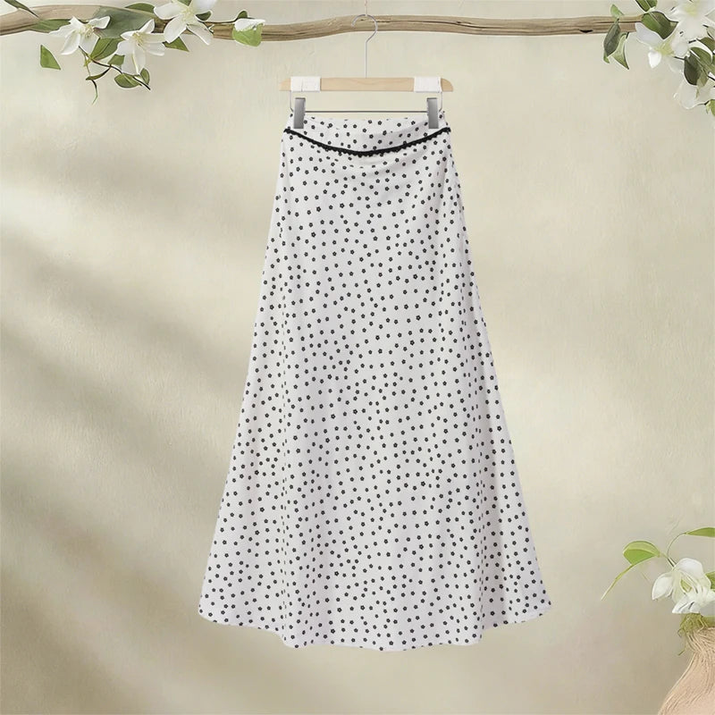 Fashion Women's Polka Dot Long Skirt Set Square Neck Lantern Sleeve Lace Crop Top High Waist A-line Skirts 2026 Summer Lady Suit