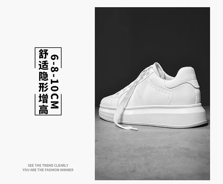 Men's Invisible Height Increasing Elevator Shoes Lace-up Sporty White Sneakers 6cm 8cm 10cm Taller Size Plus Invisible Elevate