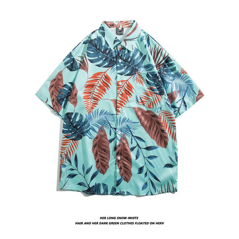 Men's Hawaiian Polyester Summer Short Sleeve Shirt Tropical Leaf 3D Pattern Printing Beach Male Shirts Casual Blouse For Men