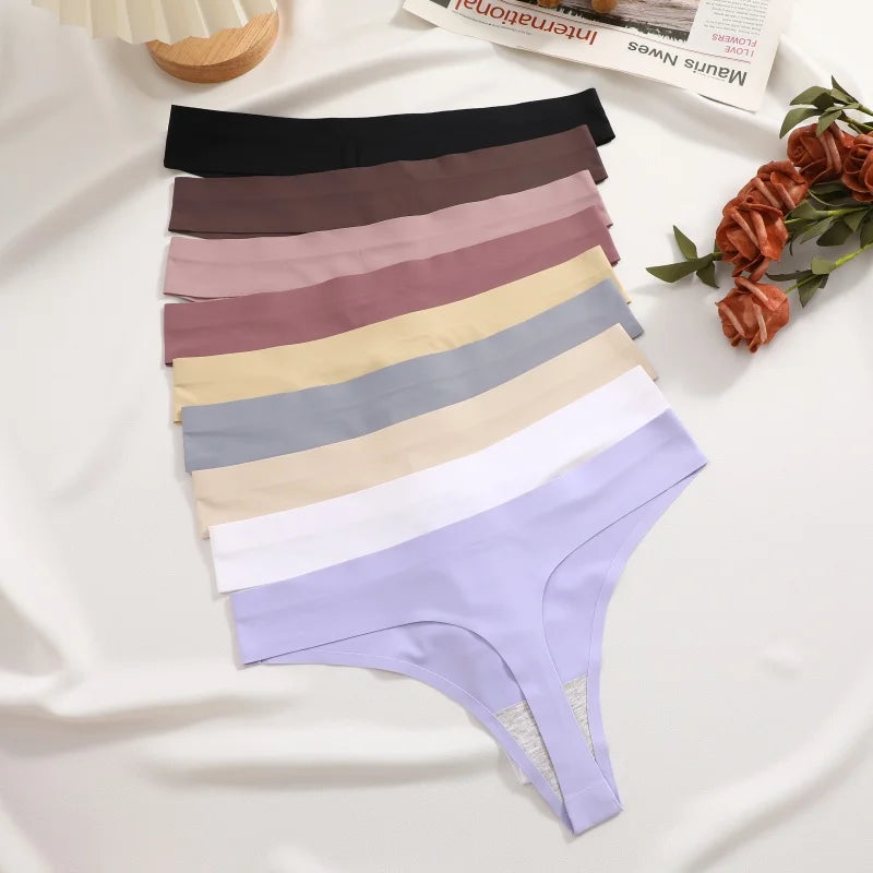 6PCS Women's S-XL Seamless G-String Underpants Low Rise Solid Color Ice Silk Undewear Female Traceless Soft Comfortable Lingerie