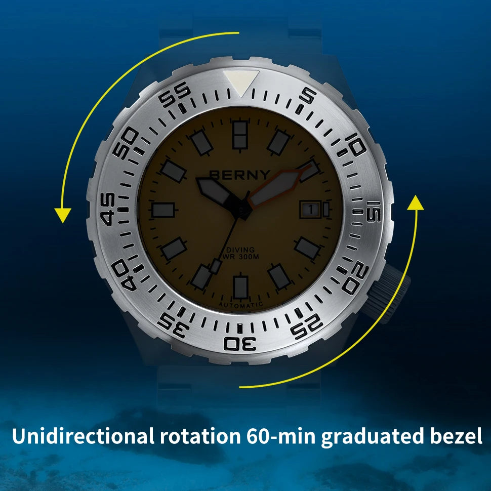 BERNY Automatic 30ATM Diver Men Watch Mechanical Wristwatches Waterproof Male Top Super Luminous Sapphire Sport Diving Watches