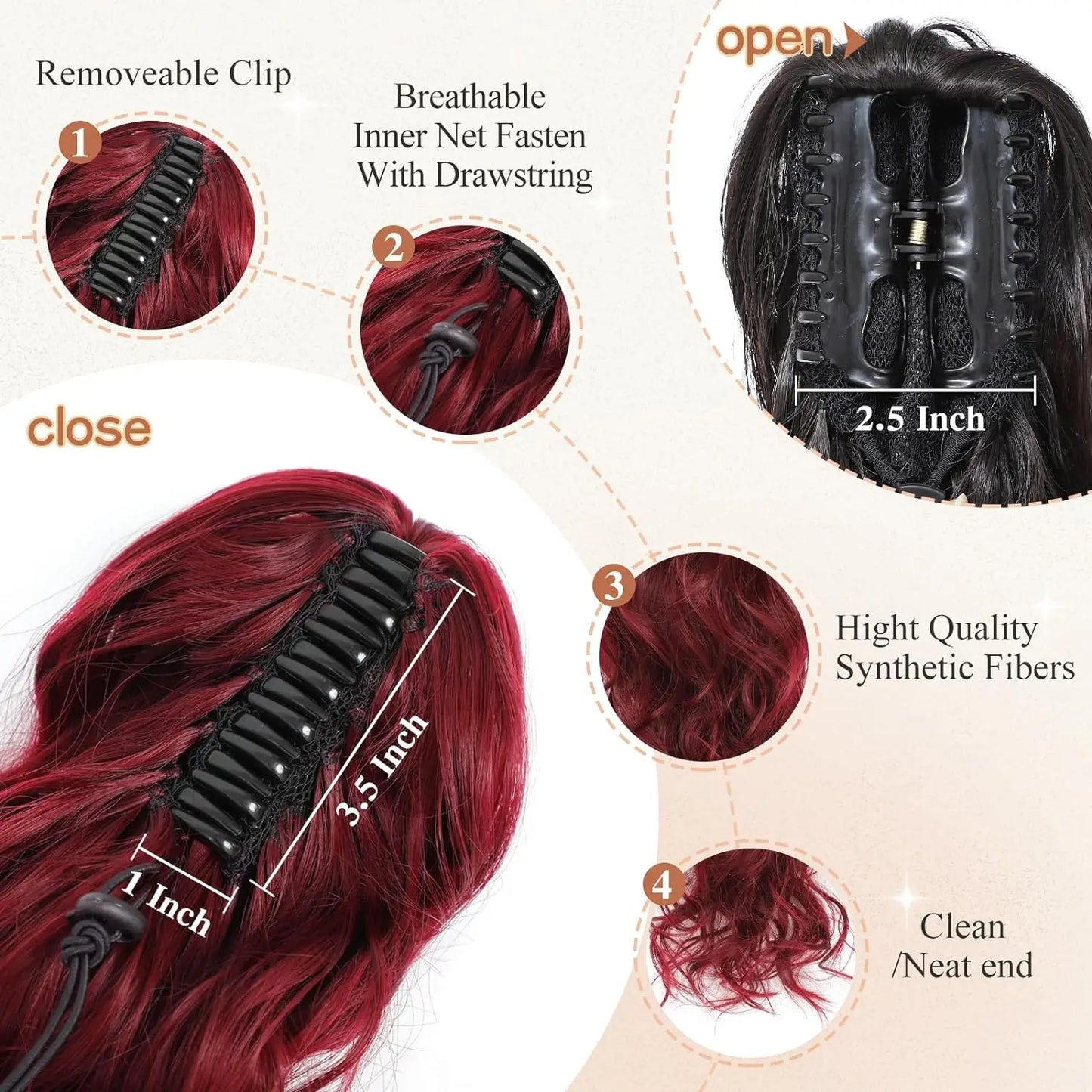 Tereshar Synthetic Ponytail Extension Claw Ponytail Extension Wavy Curly pony tails hair extensions Fake Hair Pieces for Women