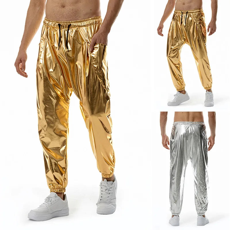 Men's Sets Shiny Metallic Suits Adult Disco 2 Piece Outfit Jacket Pants Halloween Dress Up Nightclub Stage Party Jackets Costume