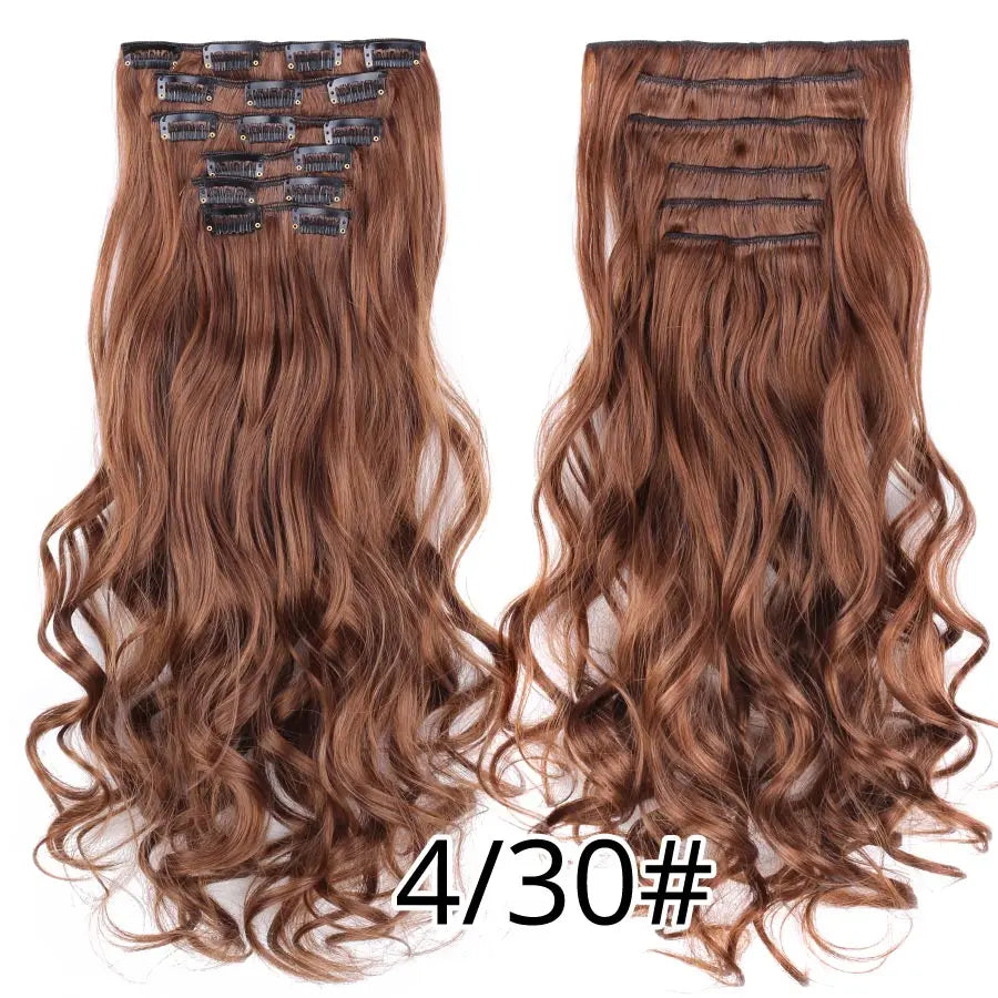 22 Inches Synthetic Long Straight Hairstyle 16 Clips 6Pcs/Set Hair Extensions Blonde Black Hairpieces Heat Resistant For Women