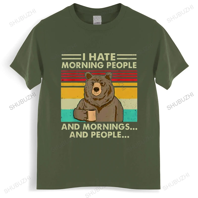 I Hate Morning People And Mornings And People T Shirt Funny-Bear Drink Coffee Lover Cute Lazy Animal Retro T-Shirt