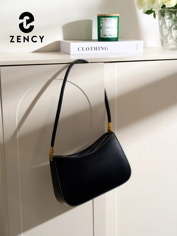 Zency Premium Cow Leather Fashion Shoulder Handbag for Women Trendy 2025 Luxury Designer Underarm Bag