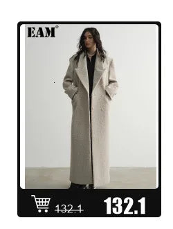 [EAM] High Elastic Waist Black Pleated Long Wide Leg Trousers New Loose Fit Pants Women Fashion Tide Spring Summer 2026 1U320