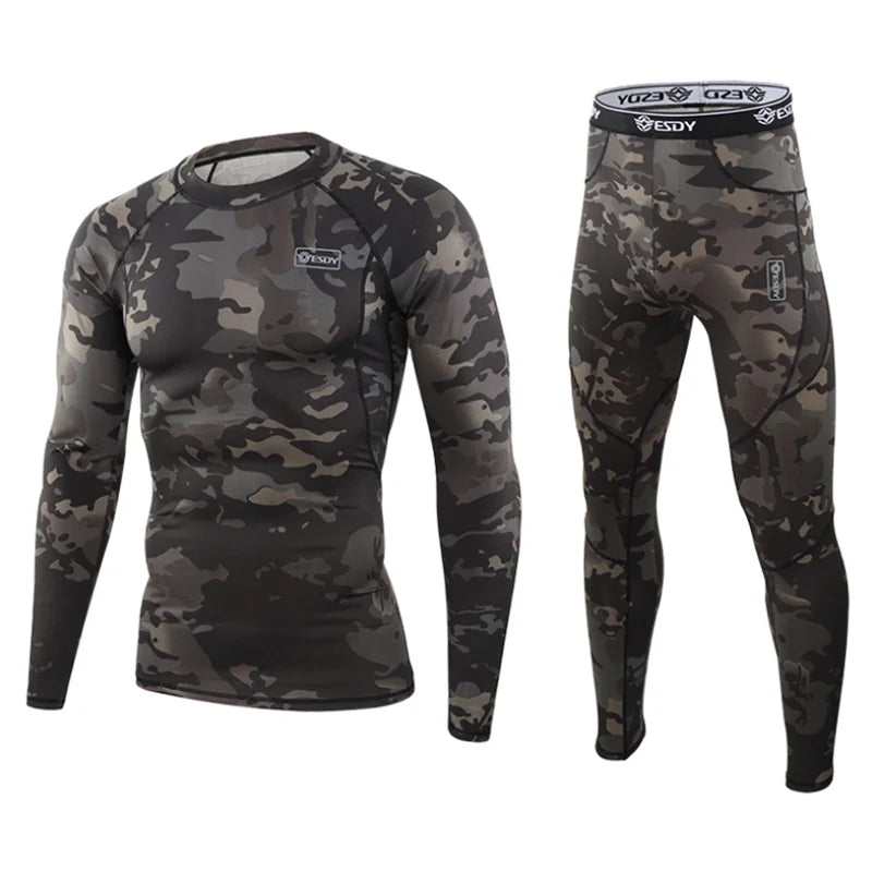 ESDY Fleece Thermal Underwear Men Autumn Winter Warm Long Johns Fitness Sports Compression Breathable Leggins Thermo Tracksuit