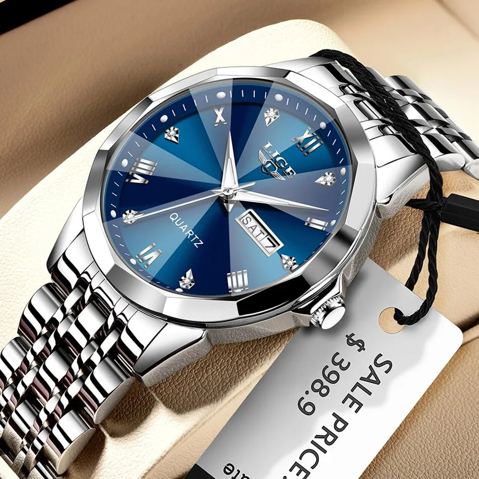 LIGE New Quartz Watch For Men Top Luxury All Steel Design Fashion Business Wristwatch Men Waterproof Watches Man Montre Homme