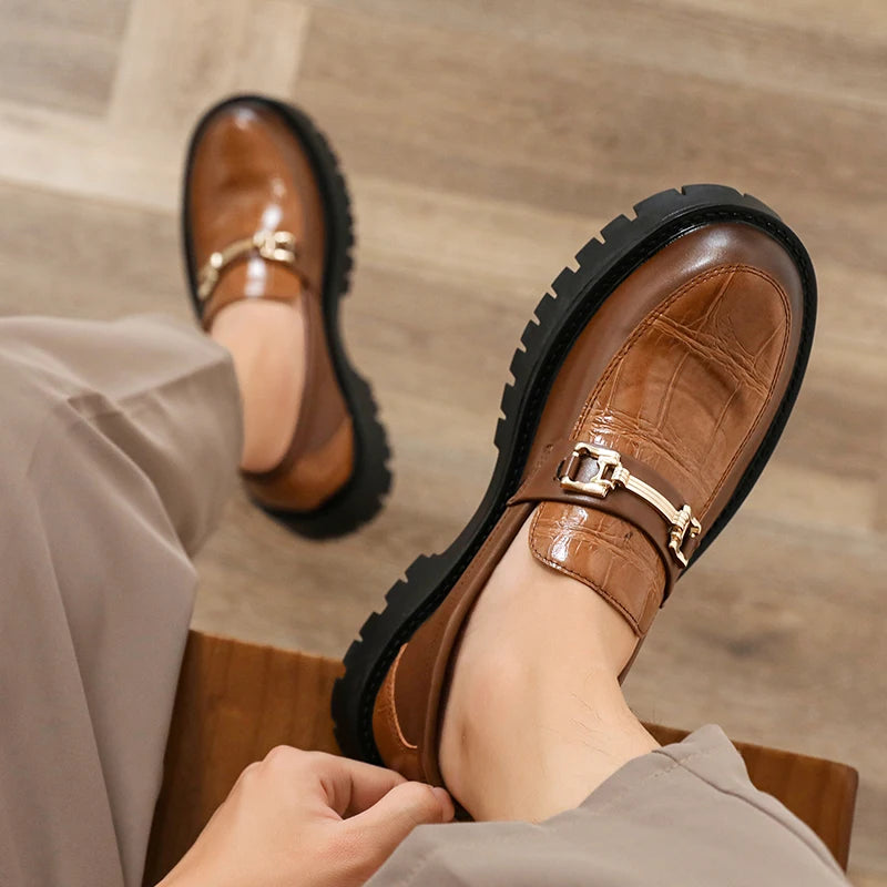 Business Men Thick-soled Loafers Black Brown Men One-foot Anti-slip Wear-resistant Business Social Shoes Brand Shoes Men 38-46