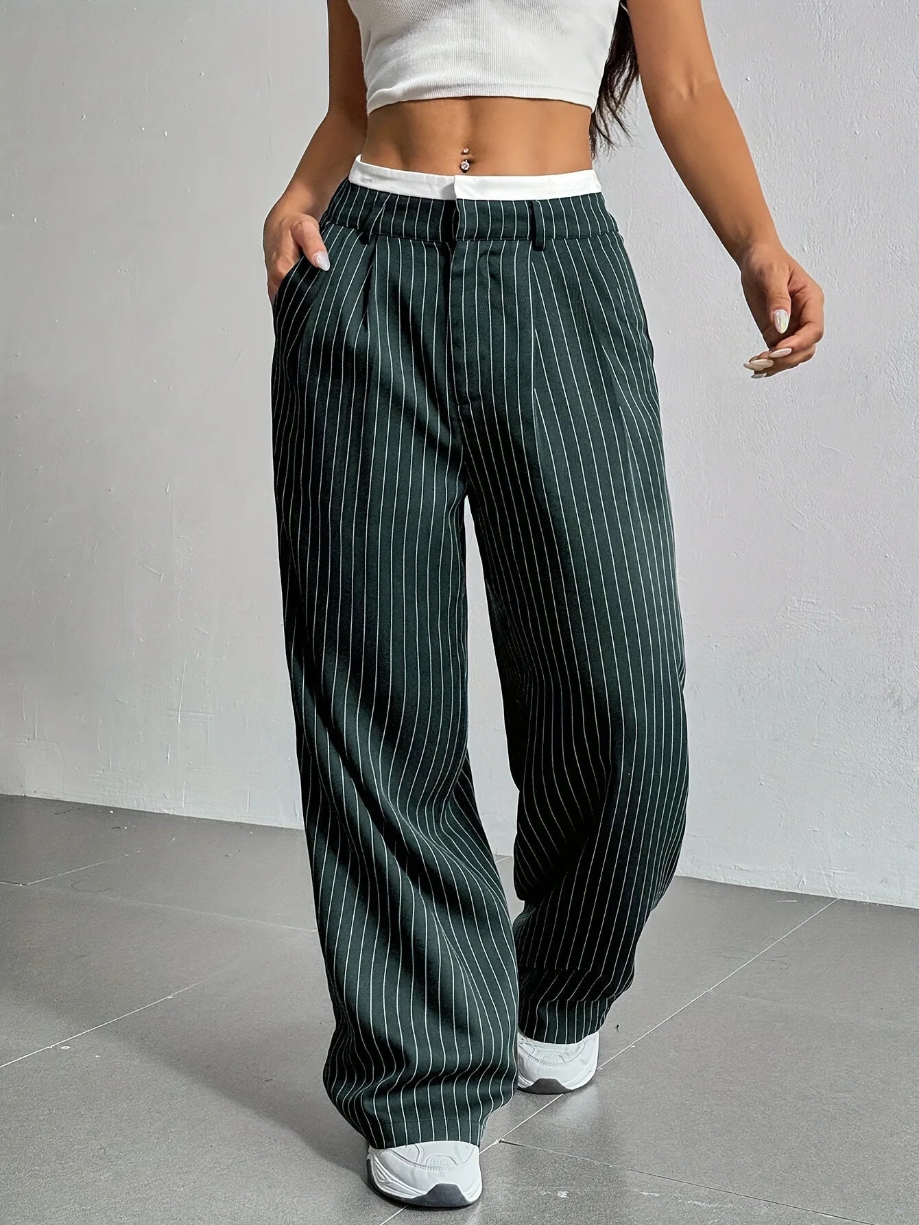 Fashion Pants Women's Stripe Straight Pants 2024 Autumn Winter High Waisted Casual Suit Pants Office Lady Women Trousers Bottoms BAZAARHUBO