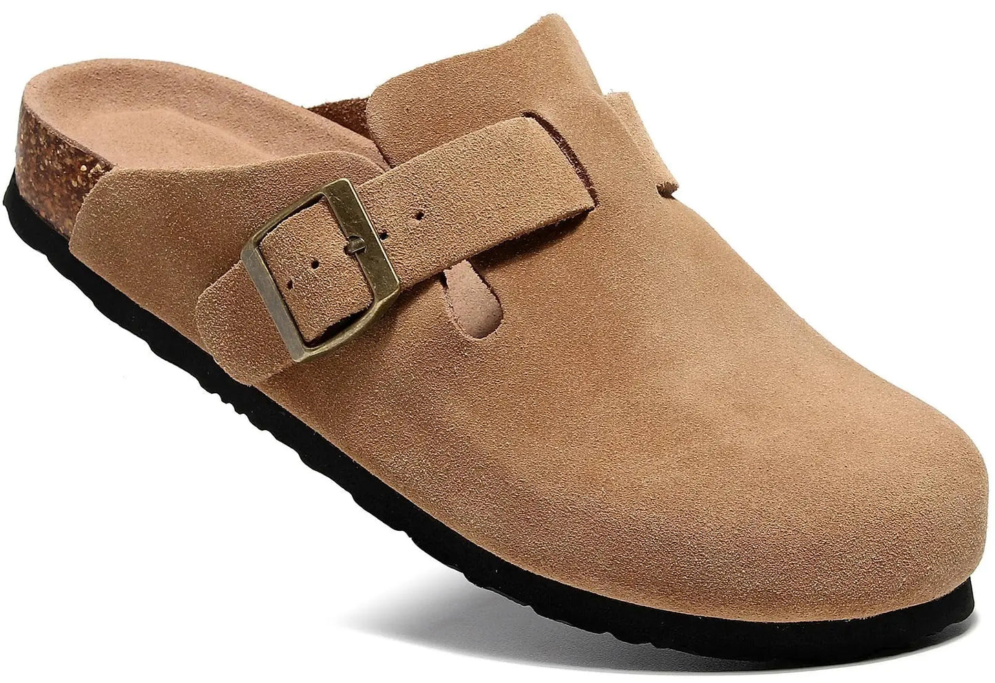 Evshine Men' s Cork Suede Mules with Arch Support Classic Potato Shoes Cozy Cork Footbed Clogs Slippers Men Fashion Beach Sandal