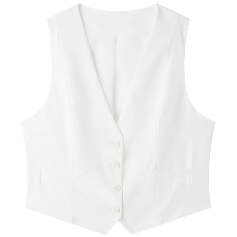 HXAO Short Vests For Women Sleeveless Blue Black White Khaki Waistcoat Women's Tailored Vest Solid Summer Vest Working Vest 2024