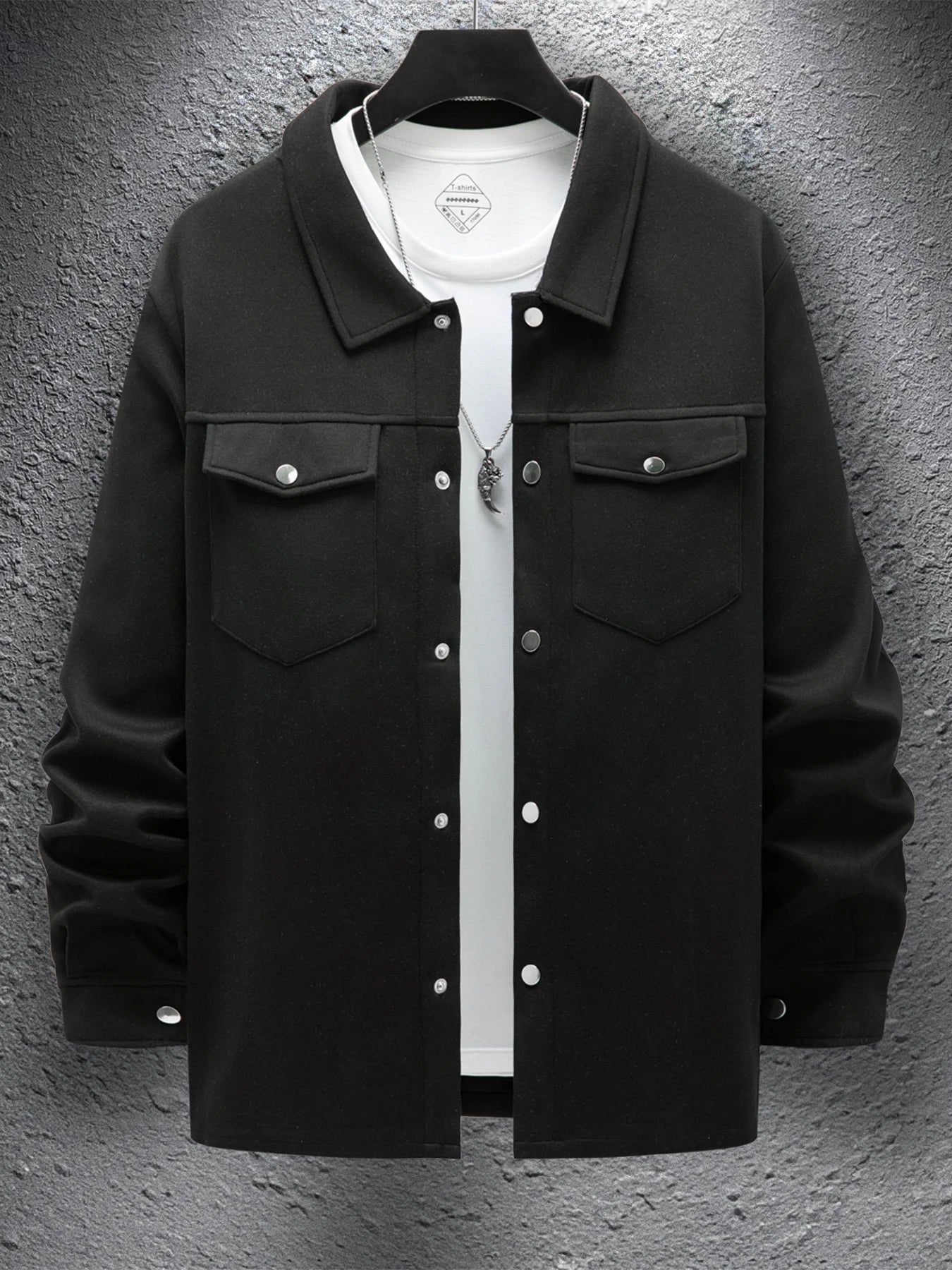 Men's Casual Turn Down Collar Button Up Jacket with Flap Pockets Lightweight Shacket
