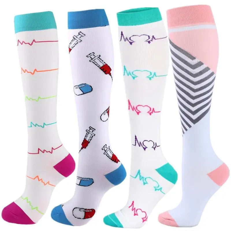 4 Pairs Compression Socks 20-30mmhg High Stockings Men Women Sports Socks For Marathon Cycling Varicose Veins Pregnancy Nursing