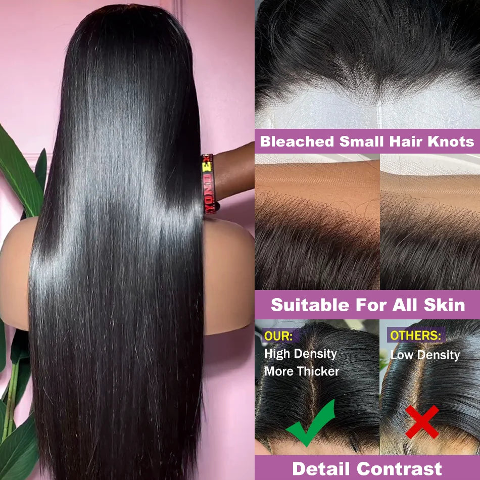 200% Bone Straight 13x6 HD Transparent Lace Frontal Human Hair Wigs Brazilian 30 40 Inch 13x4 Front Wig For Women Pre Plucked