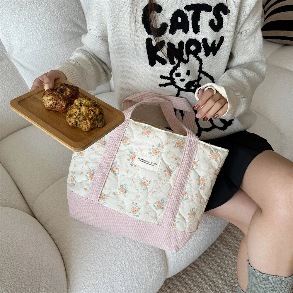 Sweet Floral Women's Bento Handbags Retro Patchwork Ladies Tote Shoulder Bags Retro Flower Female Storage Shopper Bag Purse