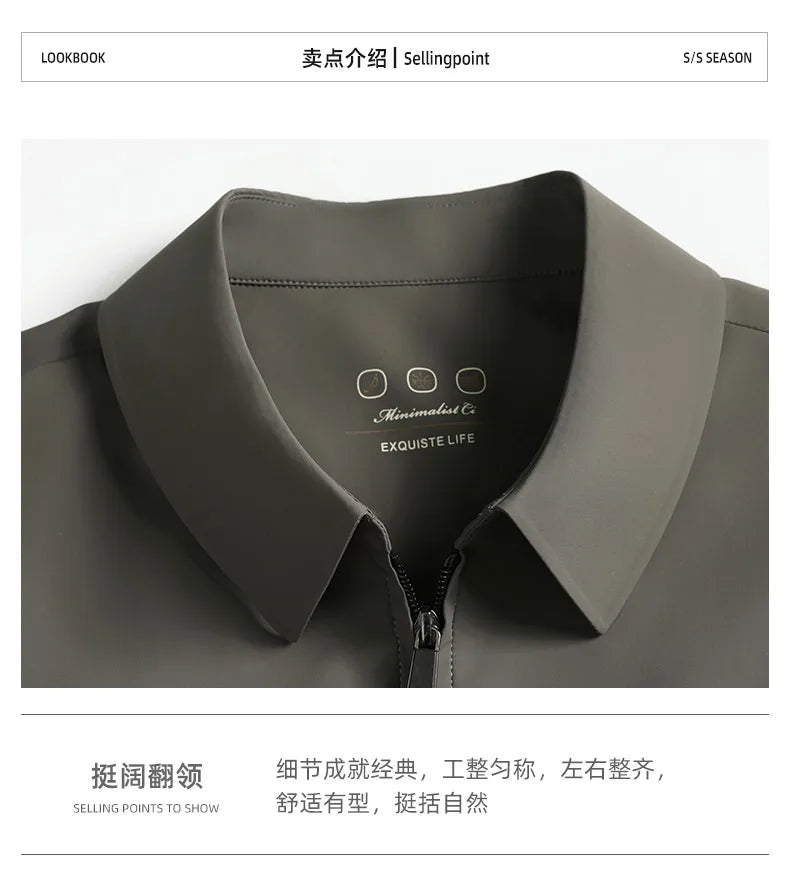 2026 New Men's Spring Lapel Zip-Up Jacket Spandex Fabric Casual Business Outerwear Windproof Anti-Wrinkle Coat