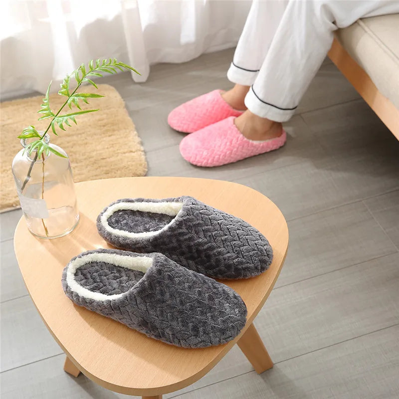 New Soft Sole Slippers Women Men Indoor Floor Flat Shoes Spring Autumn Winter Warm Home Cotton Plush Suede