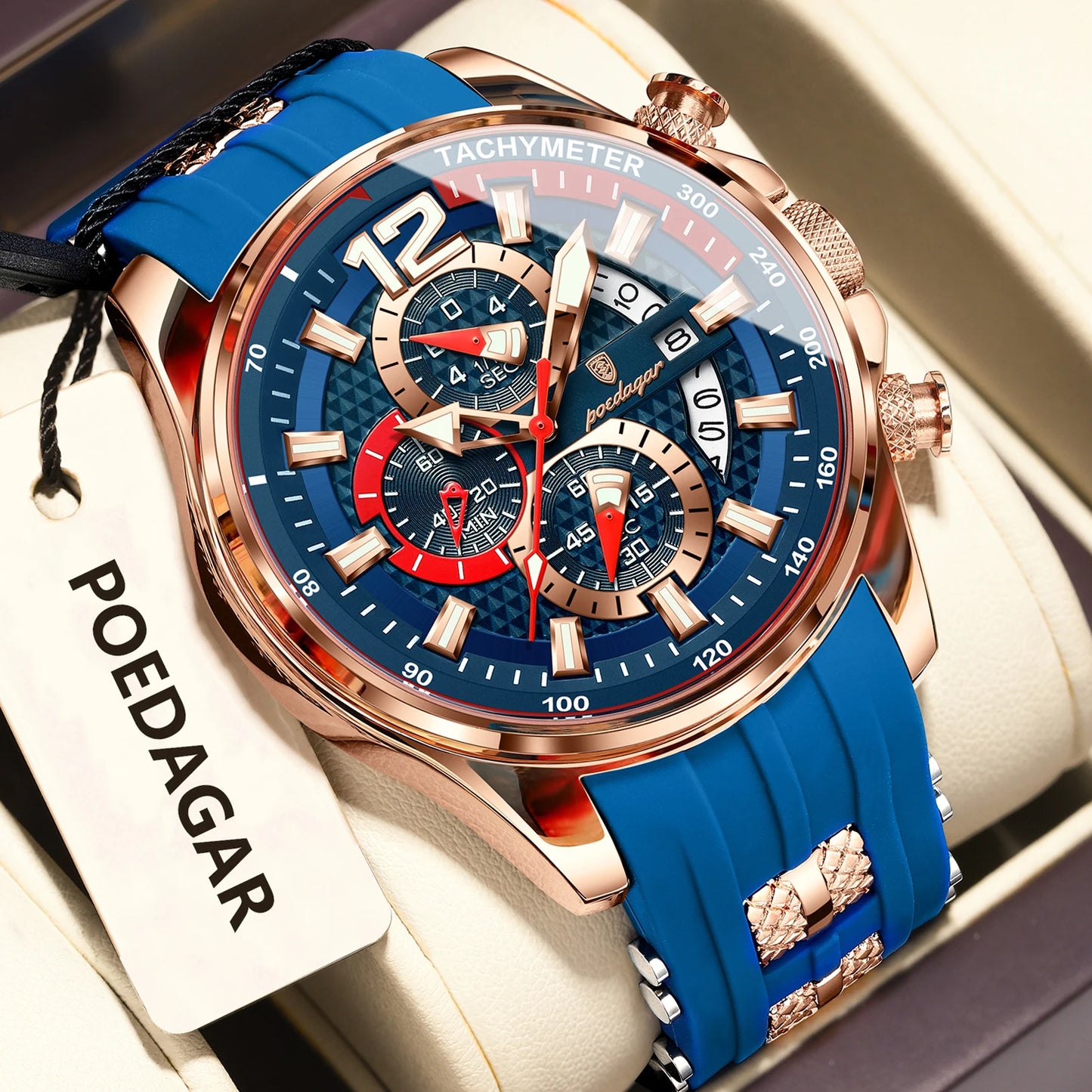 POEDAGAR Luxury Watch For Men Date Chronograph Luminous Waterproof Silicone Male Watch Fashion Sports Quartz Men's Watches Reloj