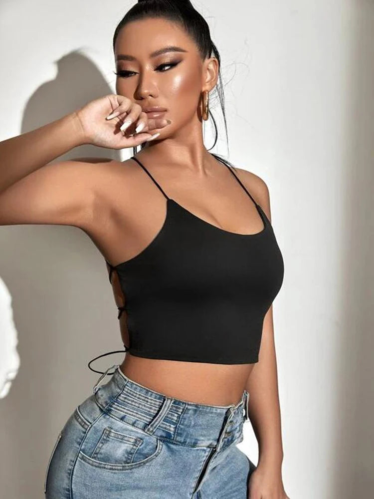 Summer New SXY Backless Lace Up Crop Cami Top For Women