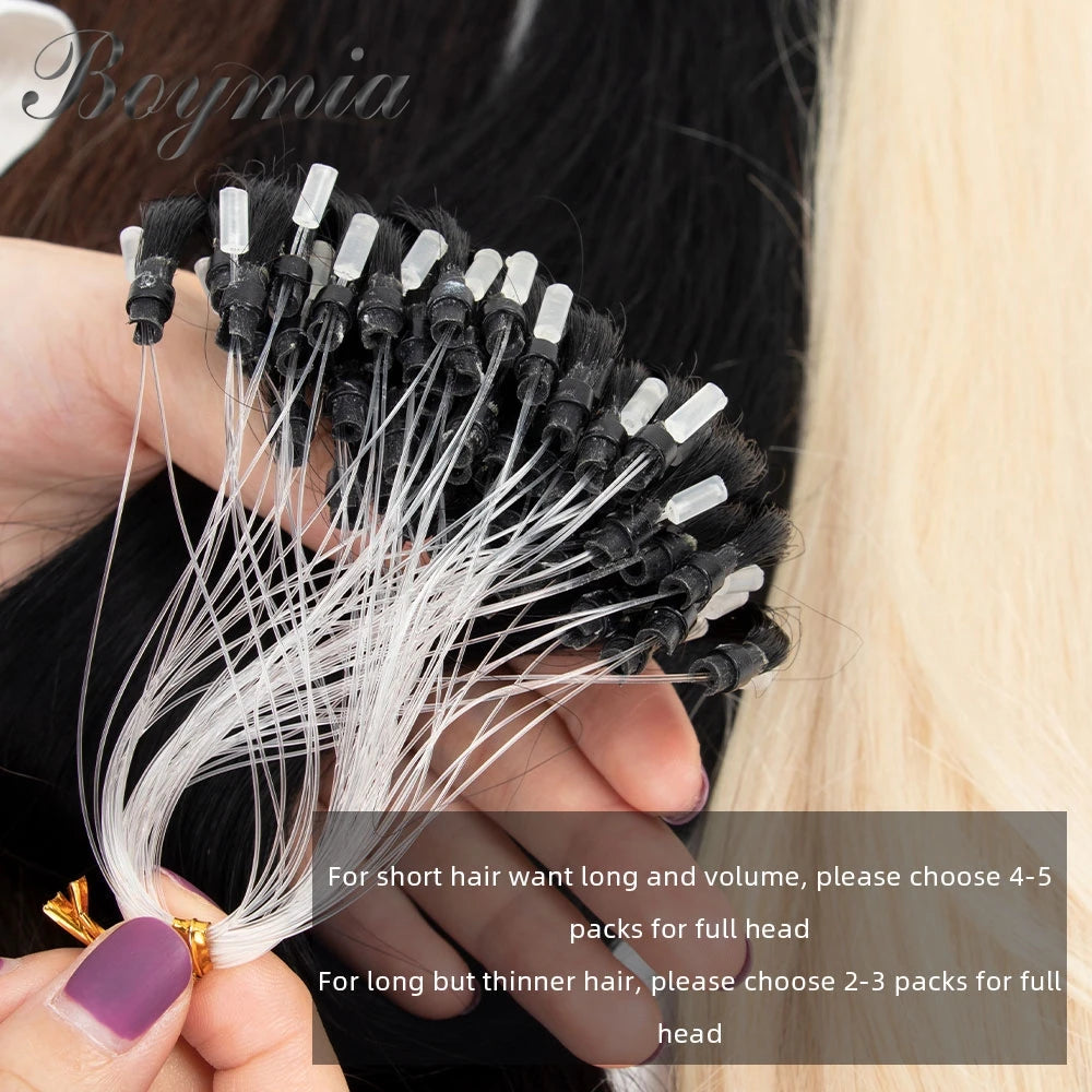 Boymia Micro Loop Human Hair Extensions 12" 16" 20" 24" Natural Straight Hair Rings Micro Link 0.5g/strand