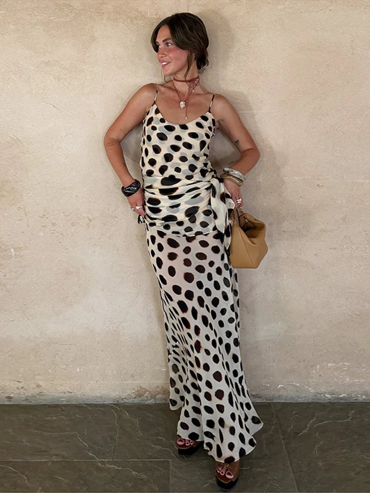 Scoop Neck Women's Dress Spaghetti Strap Polka Dot Tie Waist Removable Wrap Maxi Dress Vacation Beach 2026 New Fashion For Women