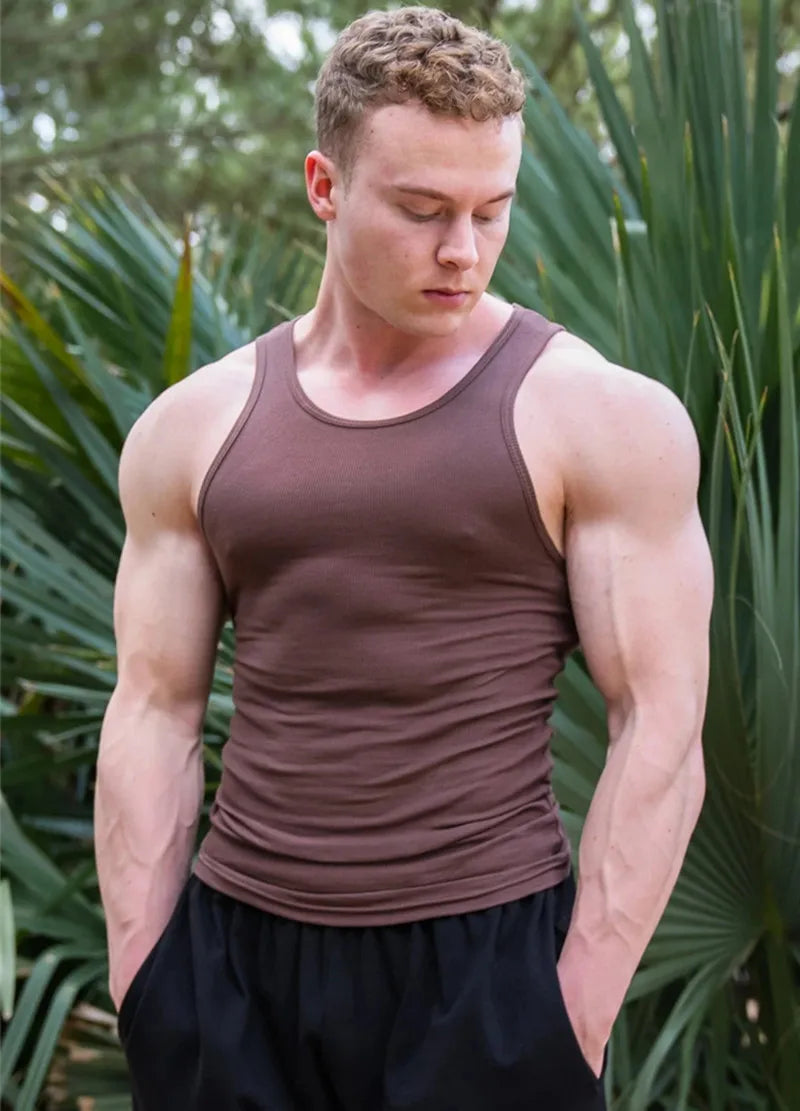 Spring Summer Knit Ice Silk Ribbed Fitness Sports Casual Slim-fit Men's Vest Men's I-line Muscle Vest Cotton Men