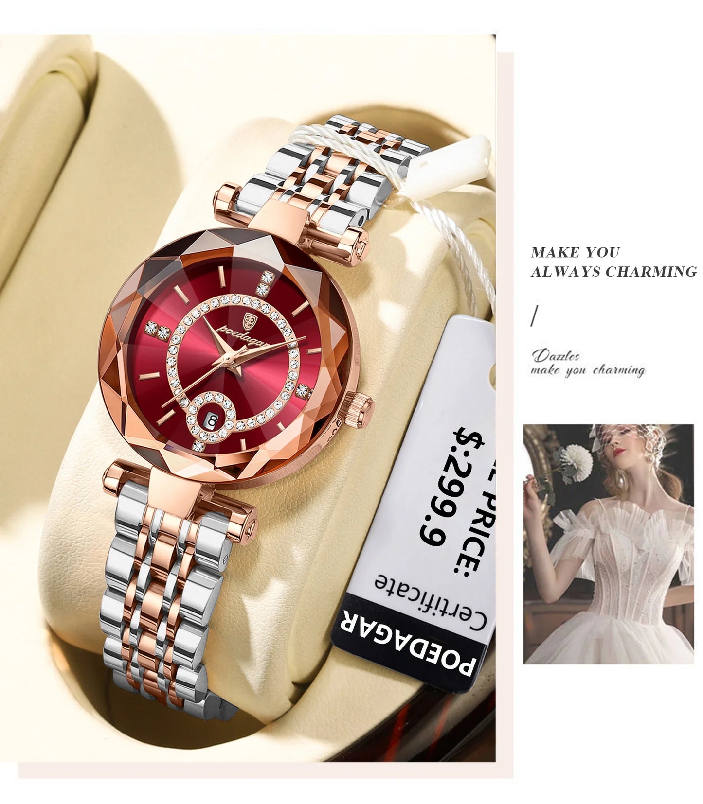 POEDAGAR Luxury Fashion Women Watches Waterproof Stainless Steel Date Diamond Ladies Watch High Quality Quartz Woman Wristwatch