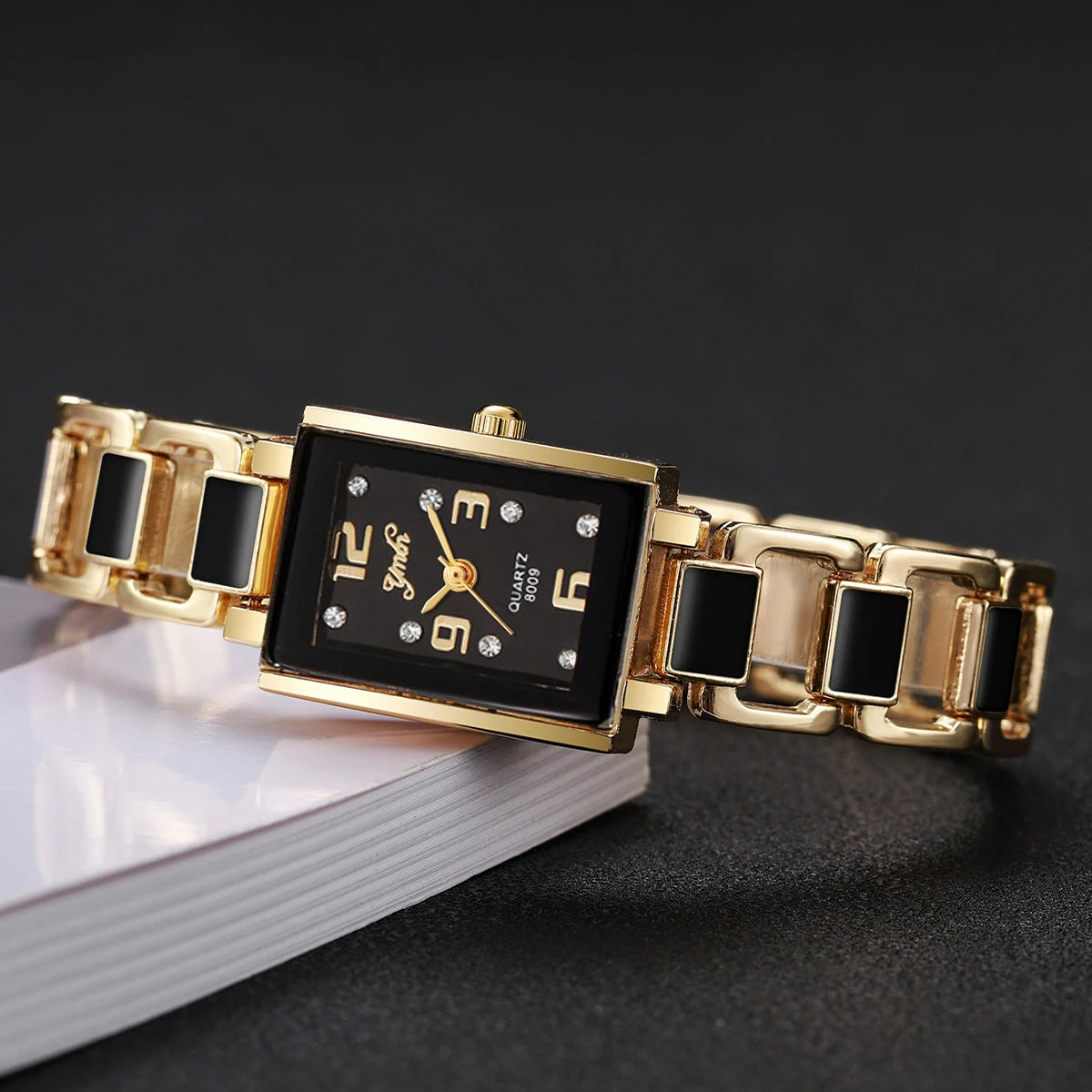 4PCS Elegant Square Women Watches Rhinestone Bracelets Set Fashion Ladies Quartz Wristwatch Clock Reloj Mujer（Without Box）