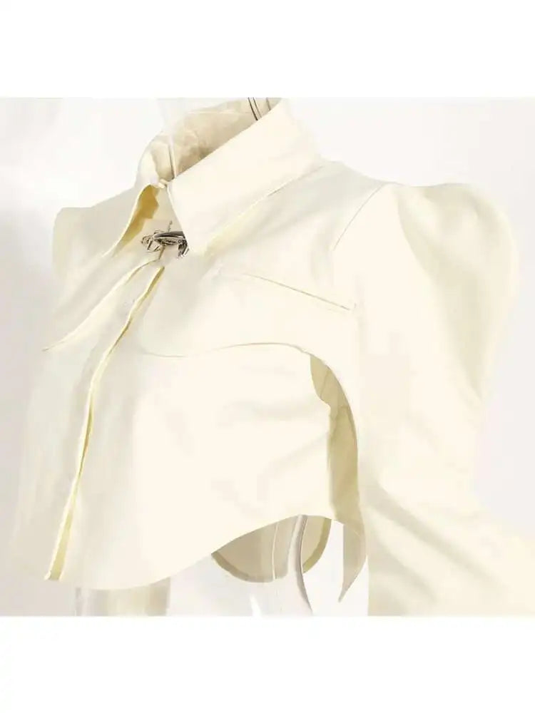 DEAT Casual Fashion Women's Shirt Lapel Sleeves Petal Sleeve Metal Button Solid Color Two Pieces Blouse Female Autumn 2025 WV333